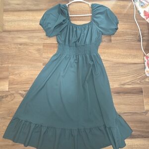 Elegant Teal Puff Sleeve Dress